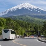 Shuttle bus on Fuji Subaru Line mountain road toward the 5th Station