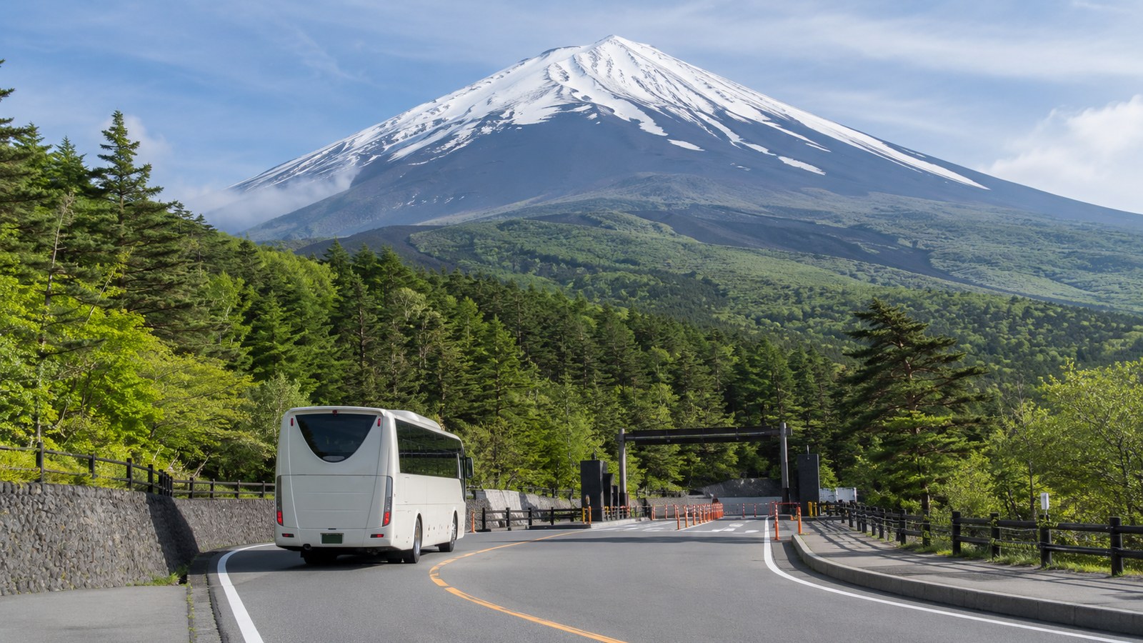 Shuttle bus on Fuji Subaru Line mountain road toward the 5th Station