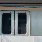 Train car doors on the Fujikyu line for a push-button boarding update
