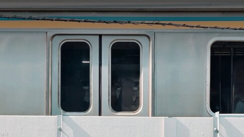 Train car doors on the Fujikyu line for a push-button boarding update