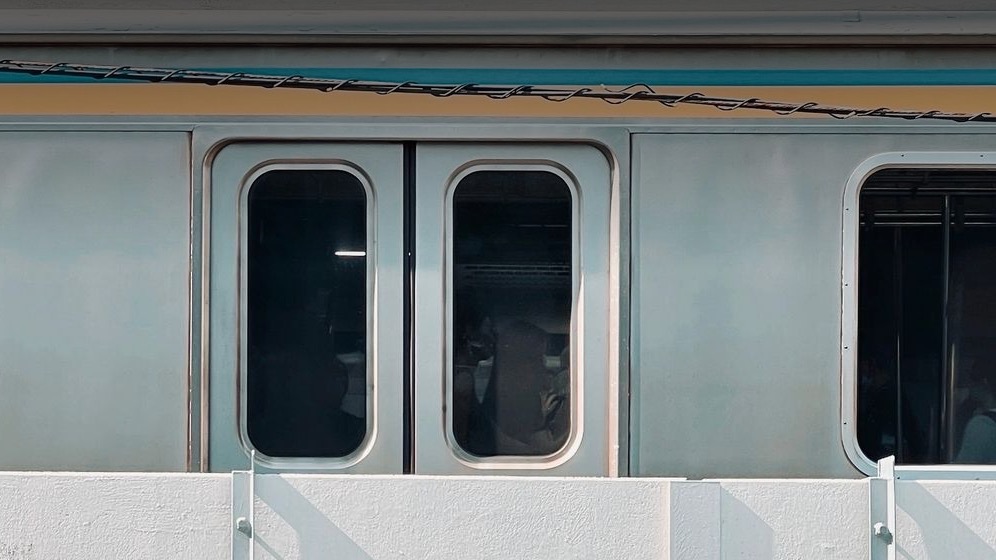 Train car doors on the Fujikyu line for a push-button boarding update