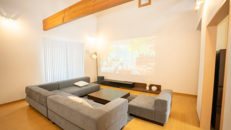 Kinfolk Yamanakako living room with sofas and a large screen