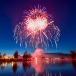 Fireworks reflected on a lake for the Yamanakako Hoko Festival parking and viewing update